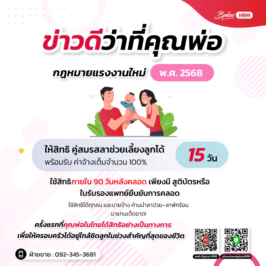 สิทธิของพ่อ คู่สมรสลาช่วยเลี้ยงลูกได้ 15 วันจริงไหม