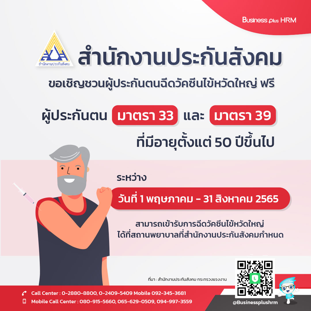 สำนักงานประกันสังคม ขอเชิญชวนผู้ประกันตนฉีดวัคซีนไข้หวัดใหญ่ ฟรี