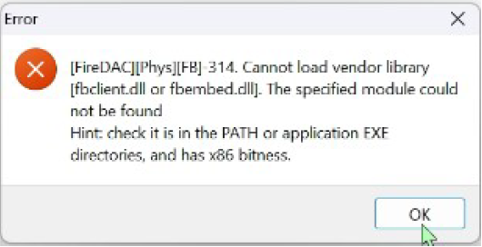 Q : พิมพ์รายงาน พบข้อความ "[FireDAC][Phys][FB]-314. Cannot load vendor library..."