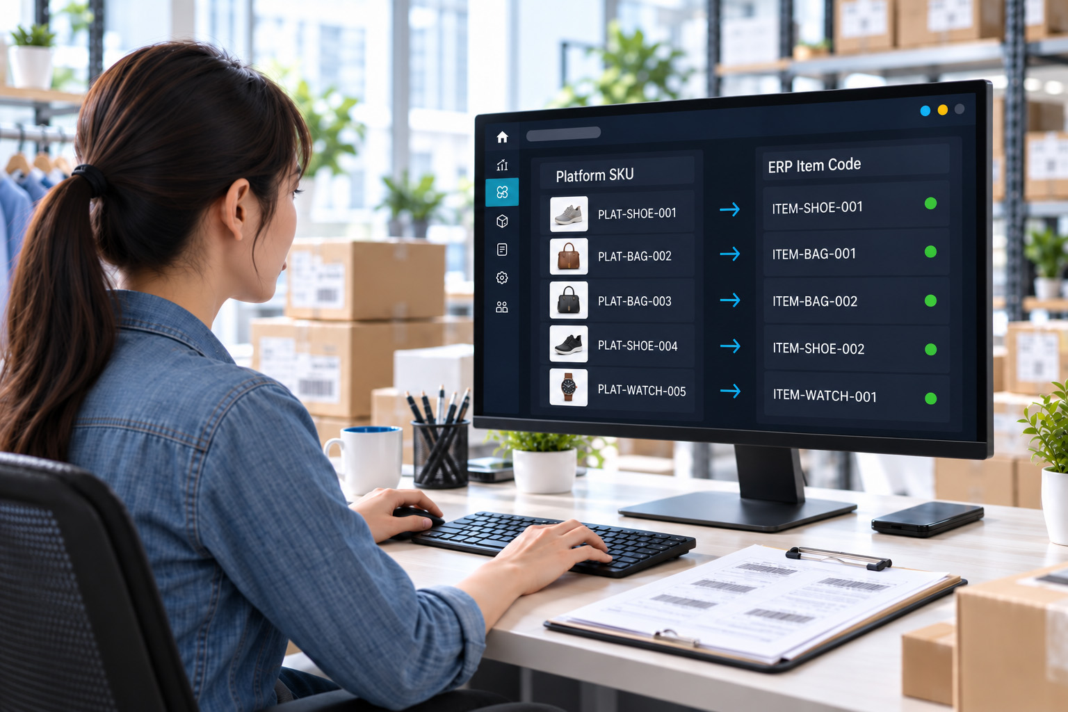 หน้าจอจับคู่ Platform SKU กับรหัสสินค้าใน ERP ของ Bplus E-Commerce