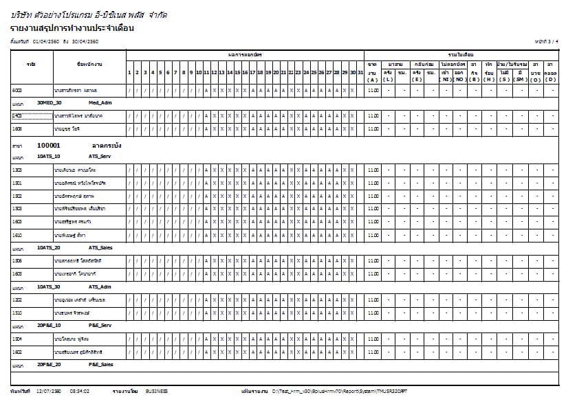 รายงาน โปรแกรม Time Attendance