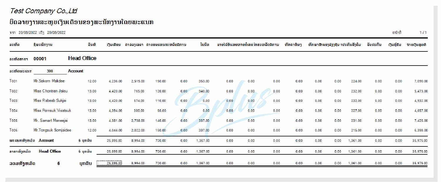 ລາຍລະອຽດຂອງໂຄງການເງິນເດືອນ Bplus HRM ສຳລັບ ສປປ. ລາວ