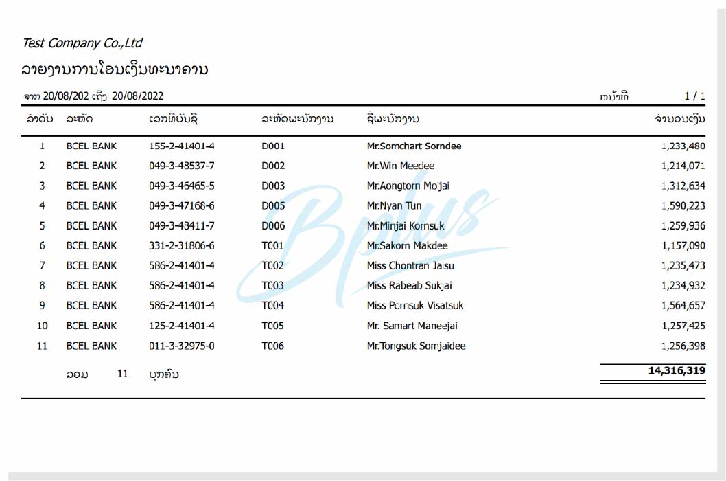 ລາຍລະອຽດຂອງໂຄງການເງິນເດືອນ Bplus HRM ສຳລັບ ສປປ. ລາວ