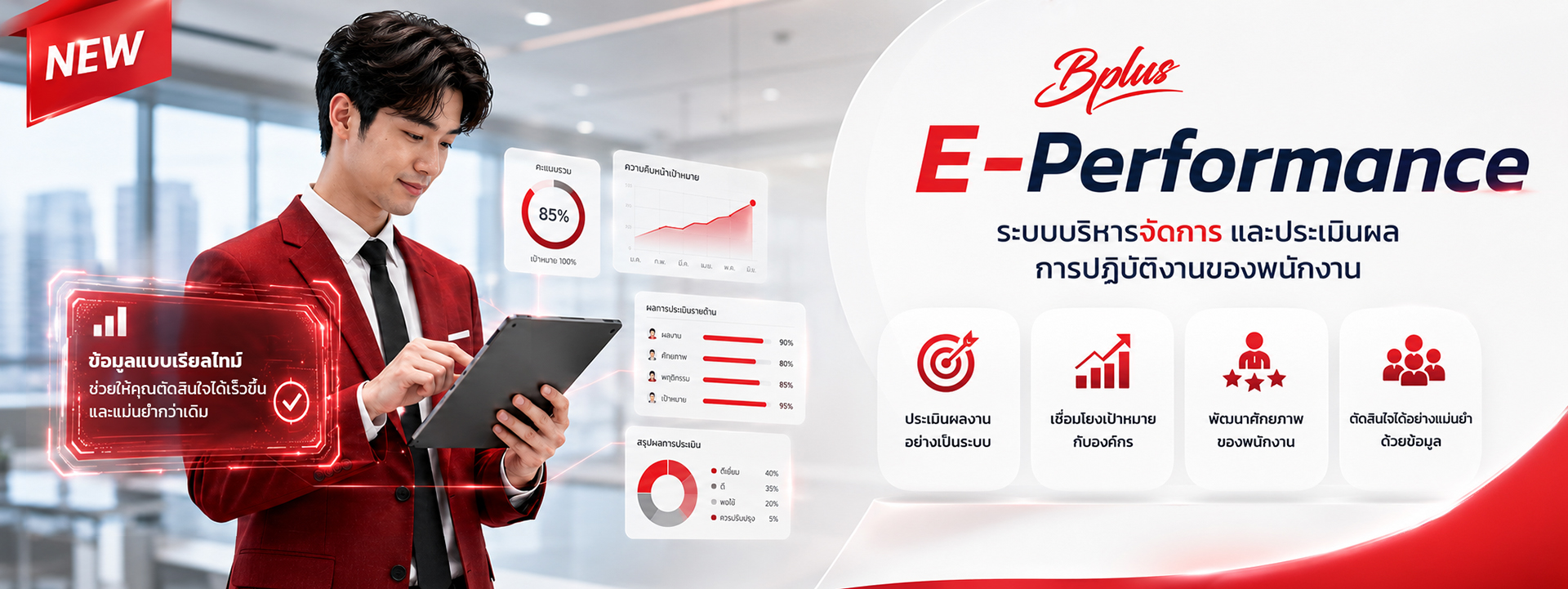 ระบบประเมินผลงานพนักงานแบบ KPI/Competency ที่เชื่อมต่อ HRM และ Payroll อัตโนมัติ ช่วยลดงานเอกสาร เพิ่มความแม่นยำในการคำนวณเงินเดือน และสร้างมาตรฐานการประเมินที่โปร่งใสสำหรับทุกองค์กรในไทย