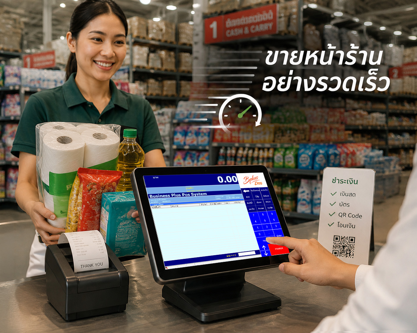 Bplus POS ระบบขายหน้าร้าน ช่วยสแกนสินค้า คำนวณราคา โปรโมชั่น และส่วนลดอัตโนมัติ