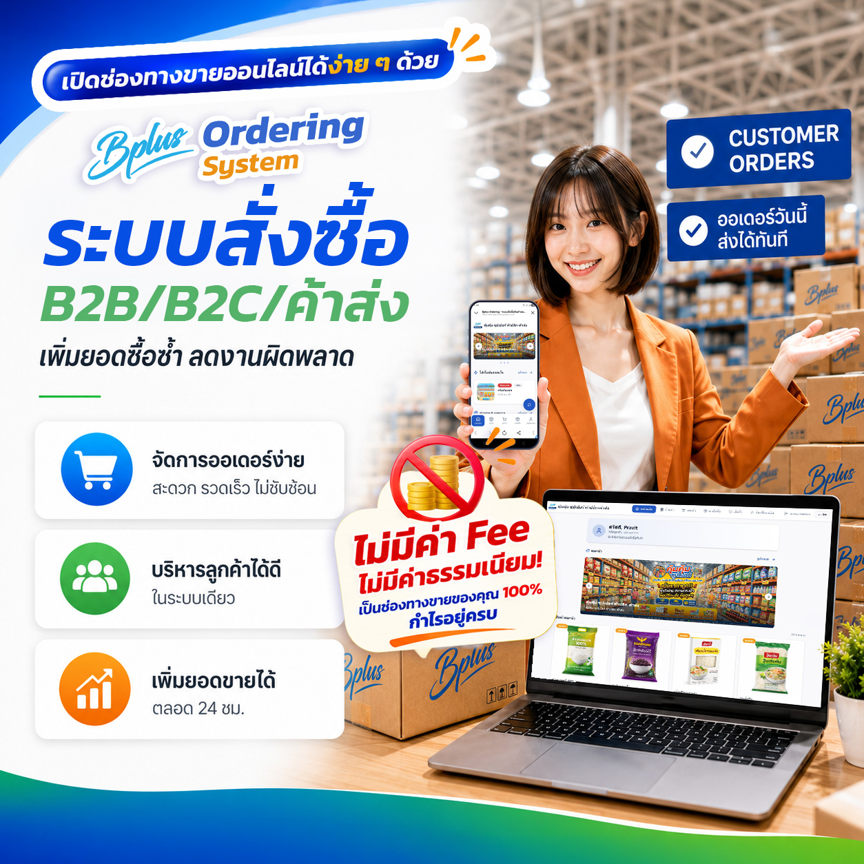 Bplus Ordering ระบบสั่งซื้อออนไลน์ เพิ่มลูกค้าซื้อซ้ำด้วย QR ใบเสร็จ