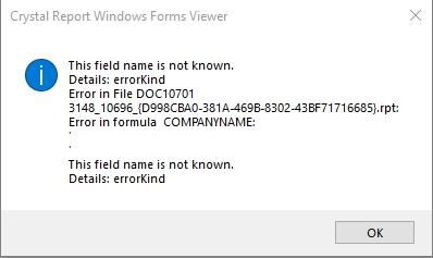 Q: การแก้ไข Error - Error in formula COMPANYNAME .. This field name is ...