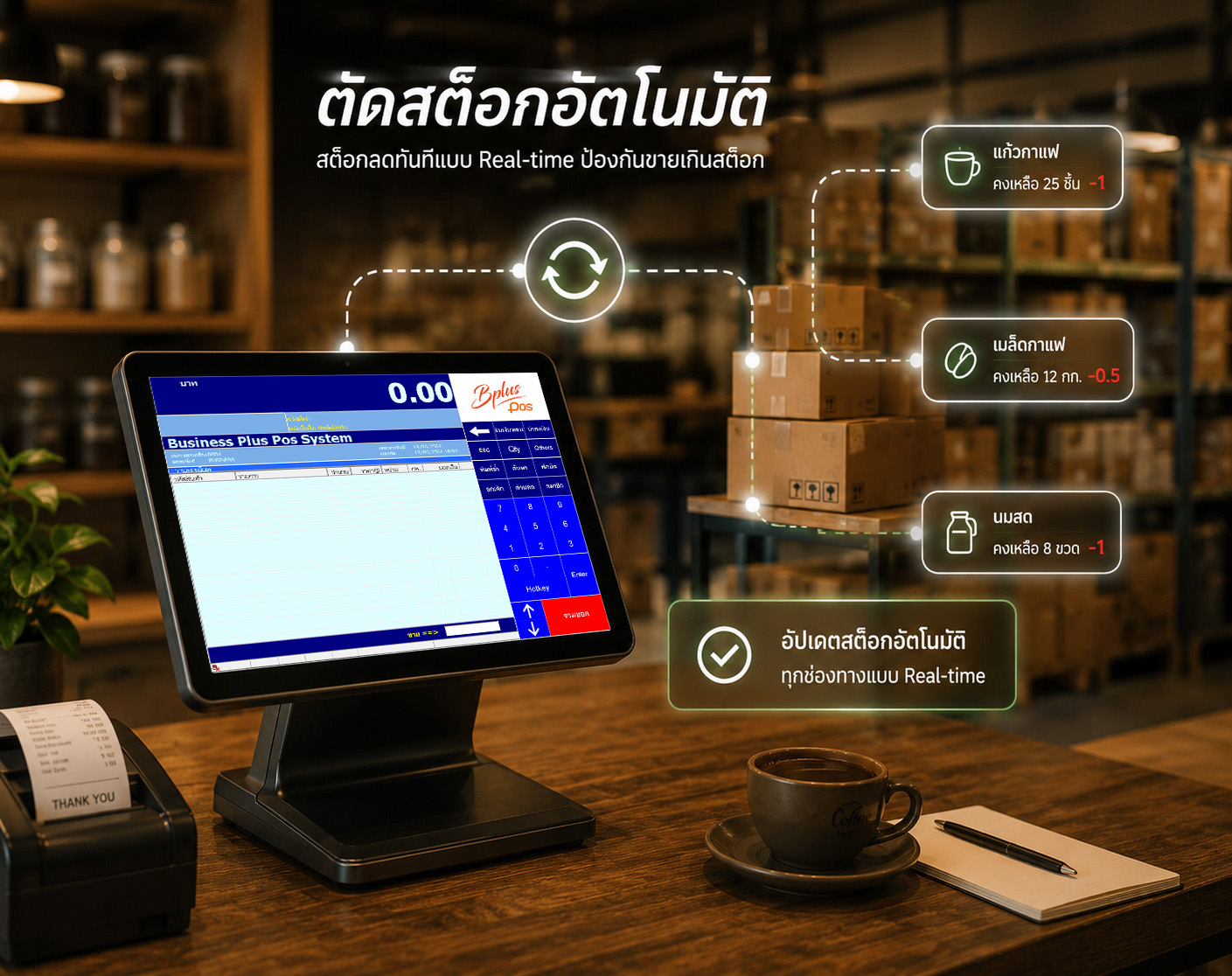 Bplus POS ระบบตัดสต็อกอัตโนมัติแบบ Real-time หลังการขายหน้าร้าน